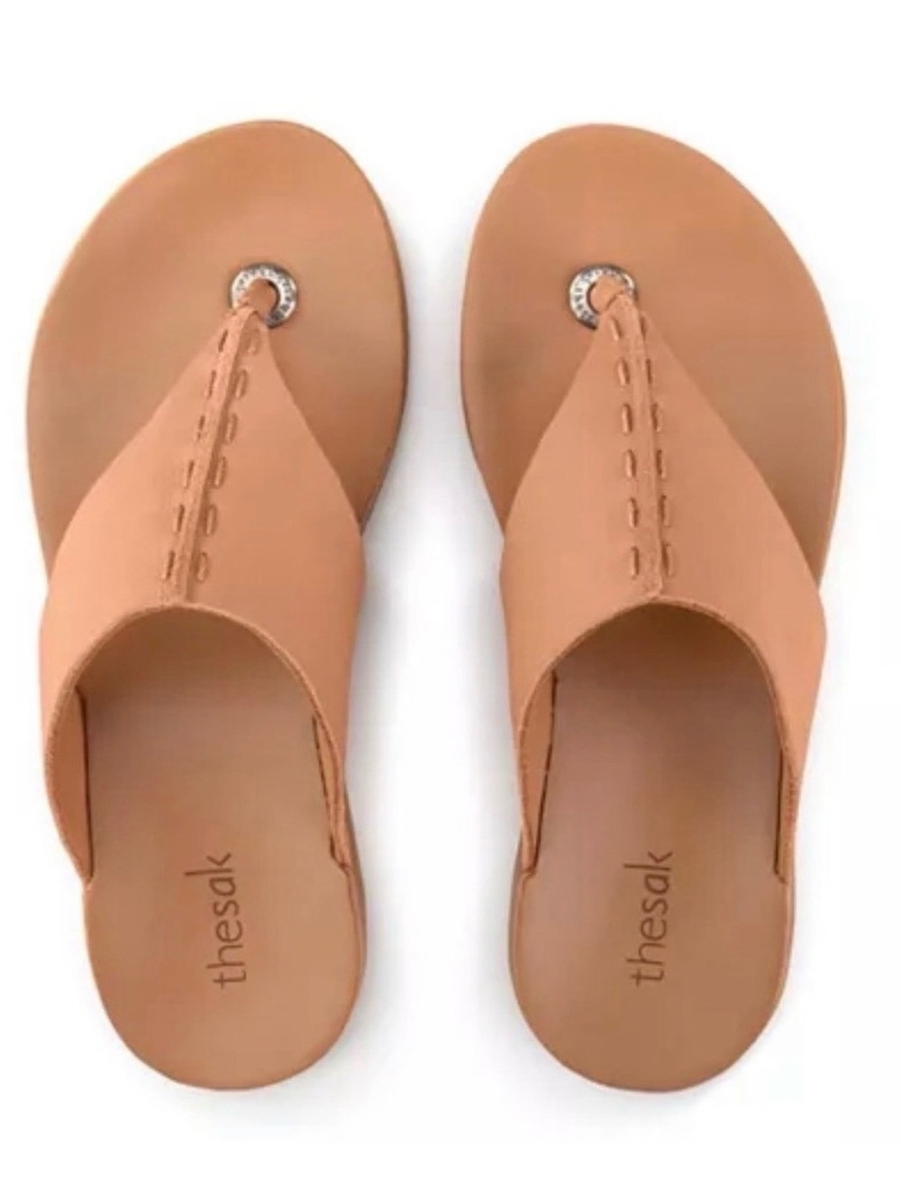 The Sak Los Feliz Tan Leather Toe-Loop Slide Sandals style 109511 NEW IN BOX